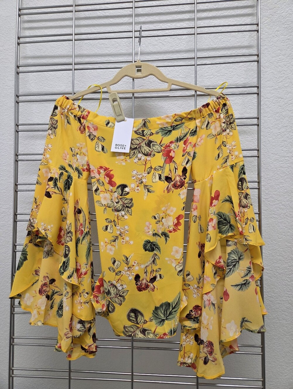 Rose & Olive Yellow Floral Off-Shoulder Ruffle Top